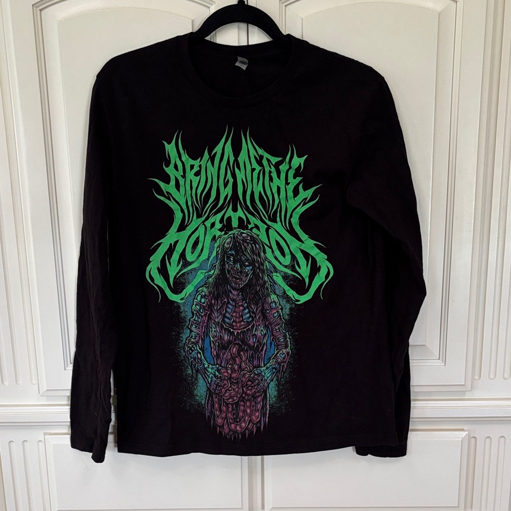 Black Long-Sleeve Graphic Shirt with Green Artwork